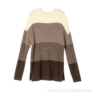 Women's Sweaters Casual Crewneck Color Block Patchwork Pullover Knit  Tops